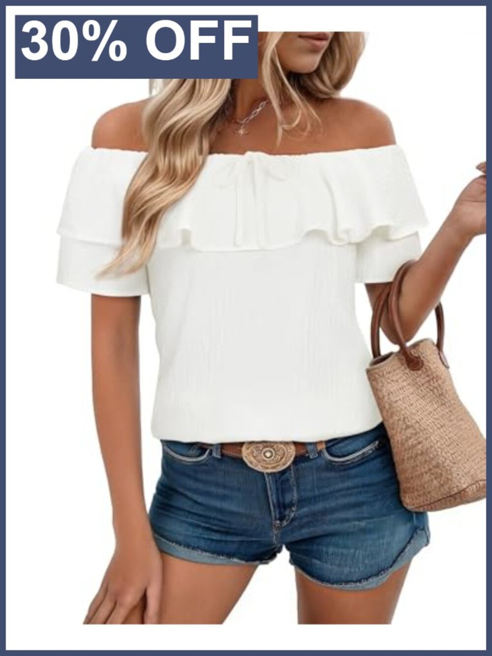 Off Shoulder Ruffle Sleeve Chiffon Blouse Flowy Vacation Top